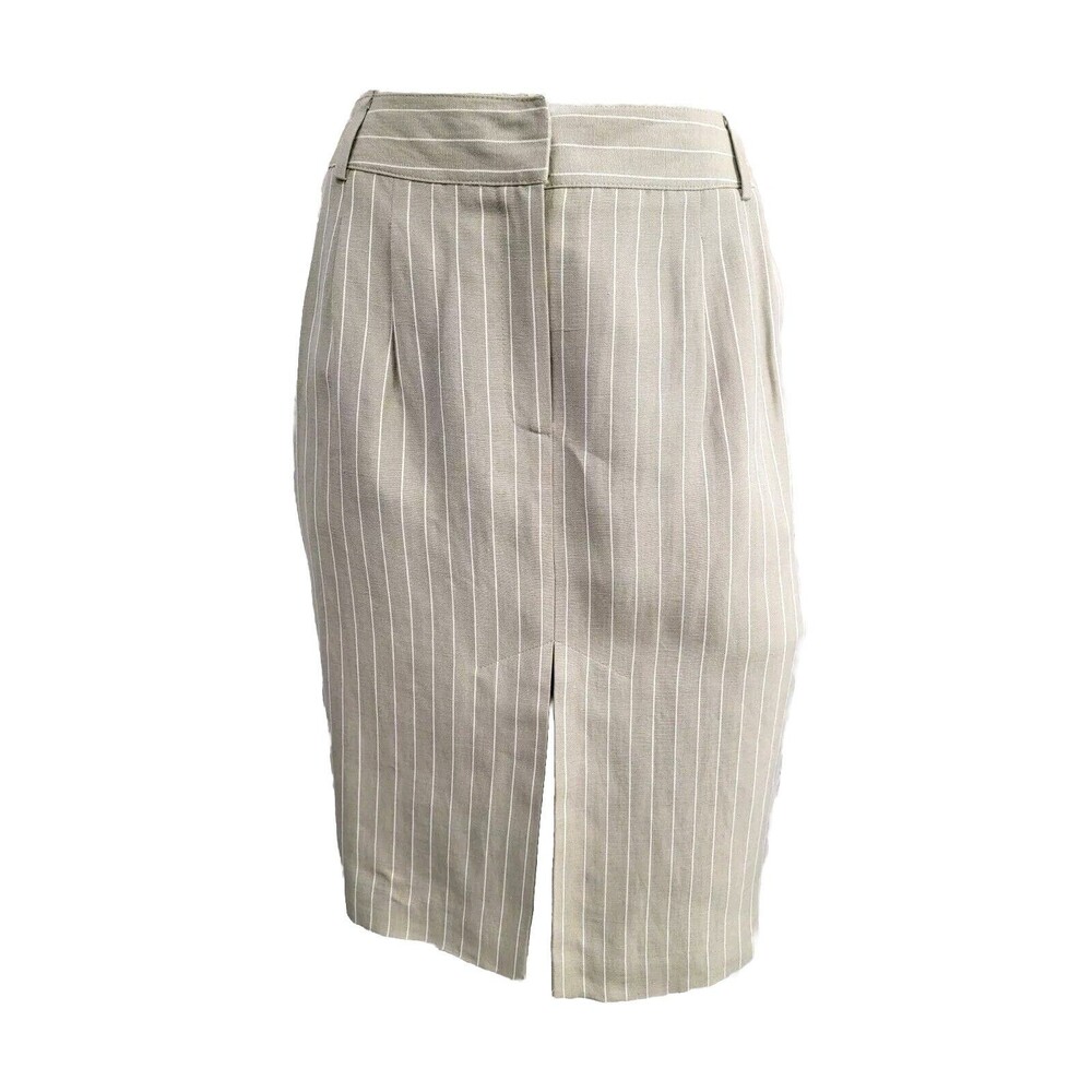 Talbots Pencil Skirt Womens 6 Beige Pinstripe Linen Blend Italian Fabric NWT